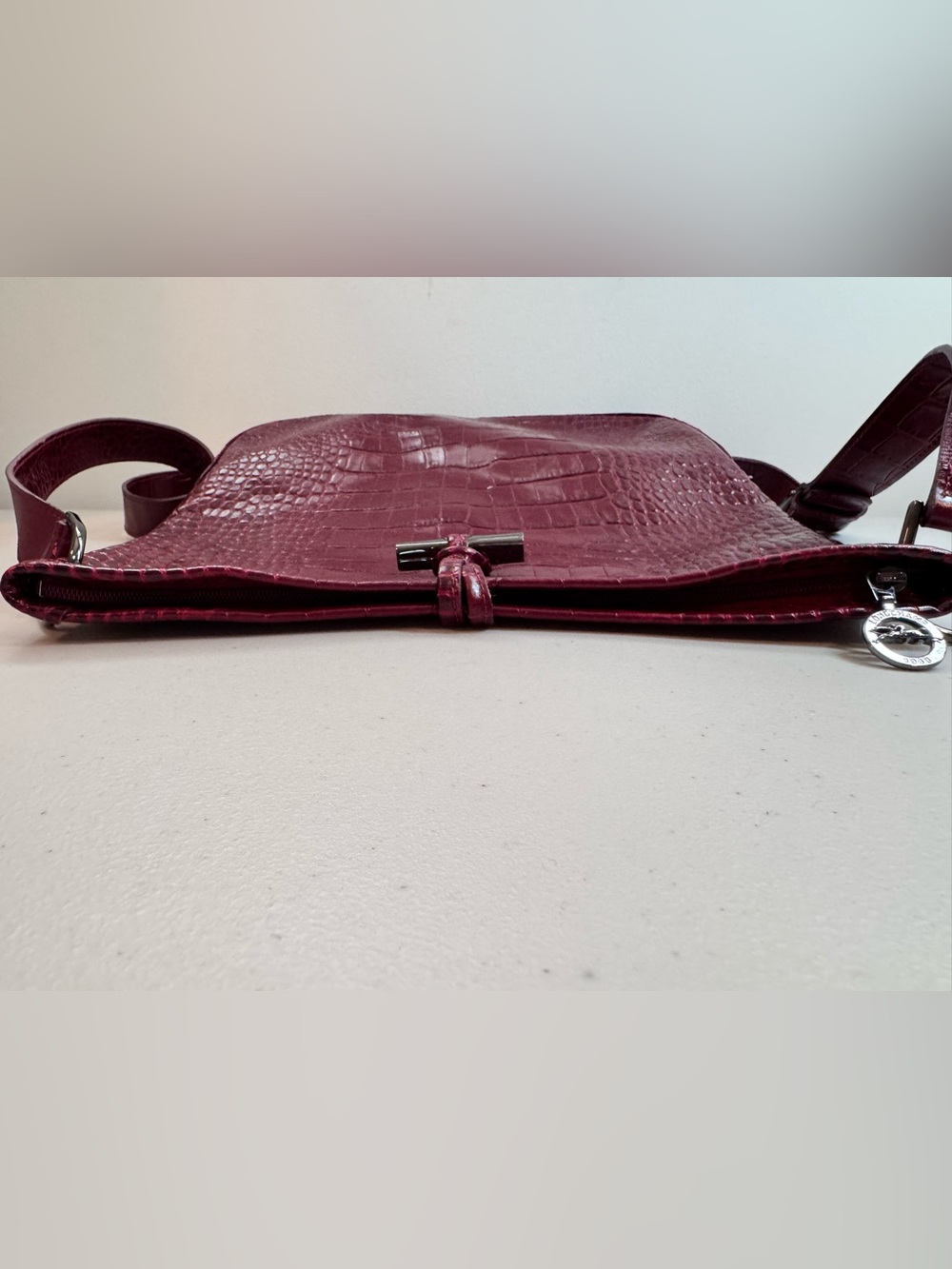 Longchamp Roseau Croc-Embossed Crossbody Bag in Bordeaux - Picture 6 of 11